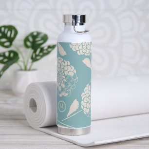 Trendy custom initial dusty blue floral insulated water bottle
