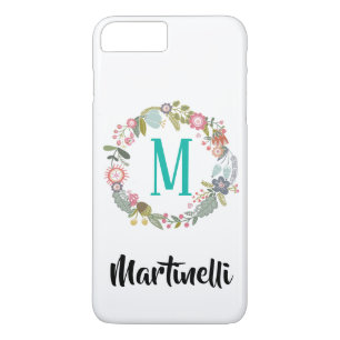 Trendy Custom Monogram Floral Wreath iPhone 8 Plus/7 Plus Case