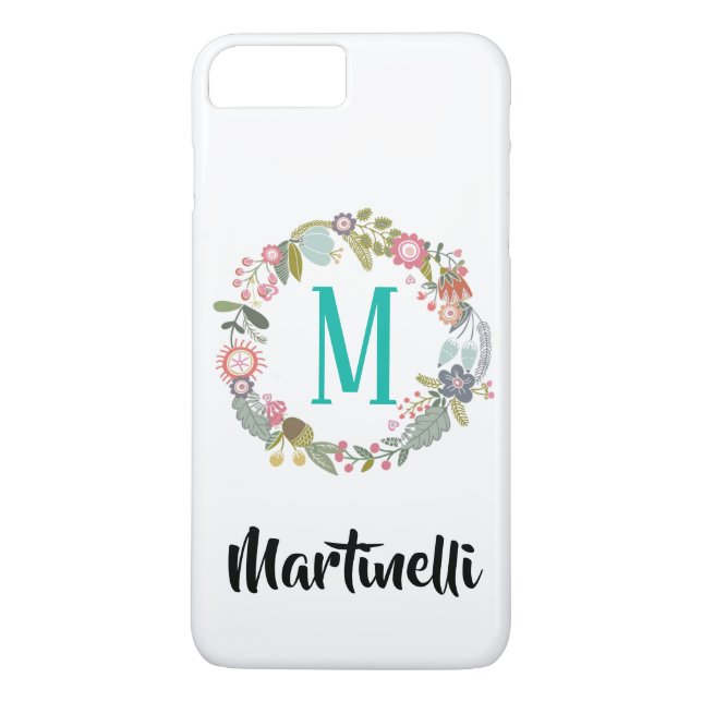 Trendy Custom Monogram Floral Wreath Case-Mate iPhone Case (Back)