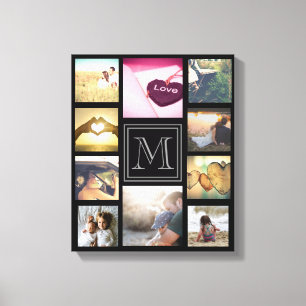 Trendy custom monogramed photo collage canvas print