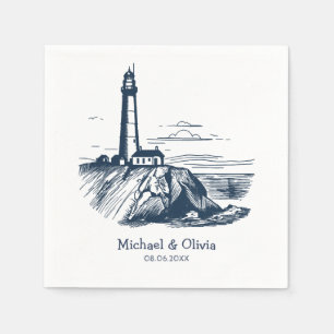 Trendy Custom Nautical Seaside Lighthouse Wedding Napkin