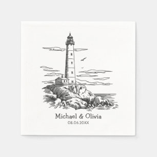 Trendy Custom Nautical Seaside Lighthouse Wedding Napkin