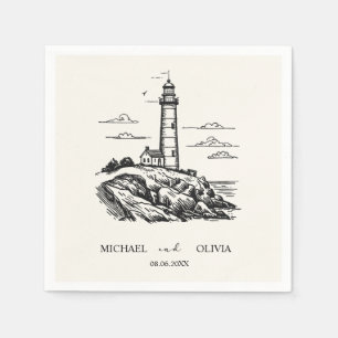 Trendy Custom Nautical Seaside Lighthouse Wedding Napkin
