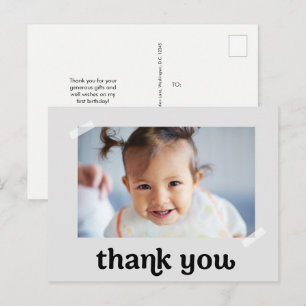 Trendy Custom Photo first birthday Thank you Postcard