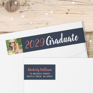 Trendy Custom Photo Graduation Return Address Wrap Around Label