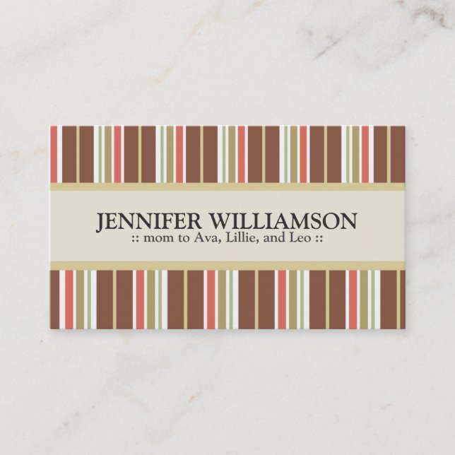 Trendy Customised Mummy Calling Cards Stripes : 09 (Front)
