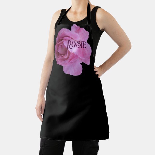 Trendy customizable name Rosie pink rose floral Apron (Insitu)
