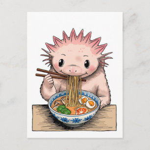 Trendy Cute Axolotl eating ramen Japanese  Postcard