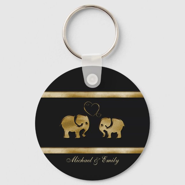 Trendy cute black /golden elephant in love key ring (Front)