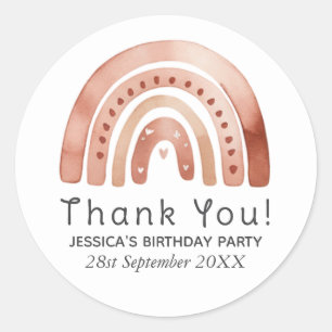 Trendy Cute Boho Watercolor Rainbow Kids Birthday Classic Round Sticker