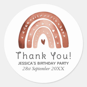 Trendy Cute Boho Watercolor Rainbow Kids Birthday Classic Round Sticker