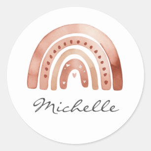 Trendy Cute Boho Watercolor Rainbow Personalised Classic Round Sticker