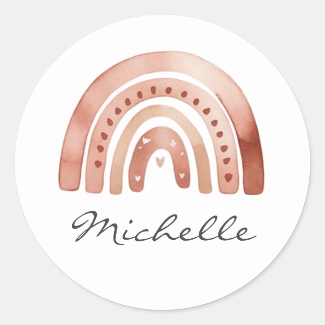 Trendy Cute Boho Watercolor Rainbow Personalised Classic Round Sticker (Front)