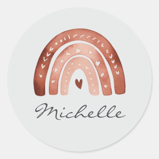 Trendy Cute Boho Watercolor Rainbow Personalised Classic Round Sticker (Front)