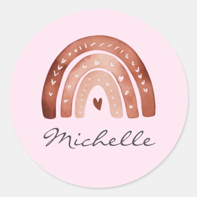 Trendy Cute Boho Watercolor Rainbow Personalised Classic Round Sticker (Front)