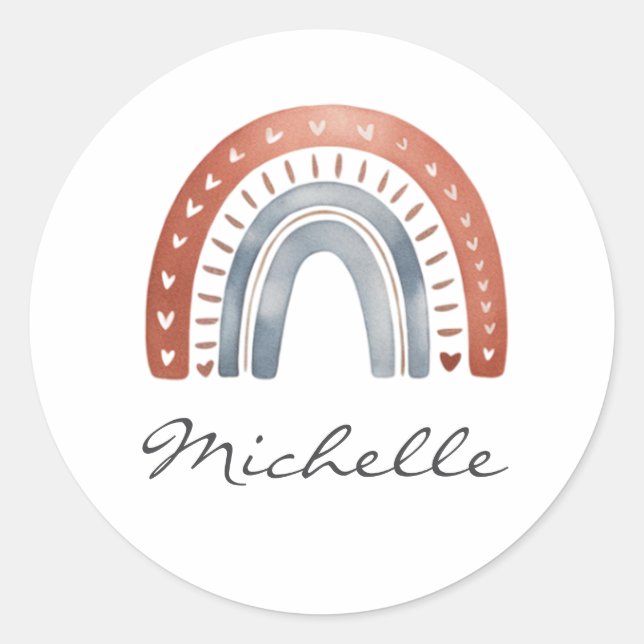 Trendy Cute Boho Watercolor Rainbow Personalised Classic Round Sticker (Front)