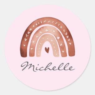 Trendy Cute Boho Watercolor Rainbow Personalized Classic Round Sticker