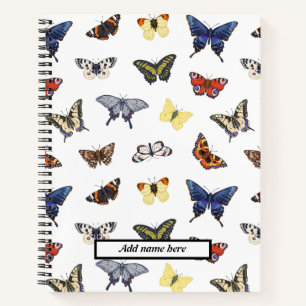 Trendy Cute Butterfly Pattern Customisable Name  Notebook