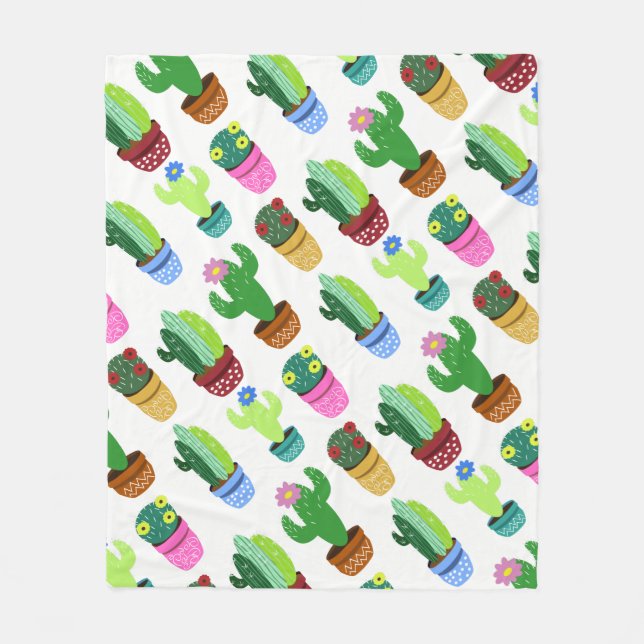 Trendy Cute Cartoon Southwest Cactus Fleece Blanket (Front)