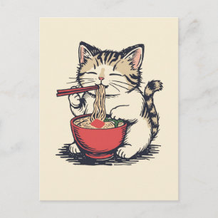 Trendy Cute Cat eating ramen Japanese Postcard