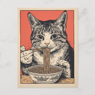 Trendy Cute Cat eating ramen Japanese Postcard