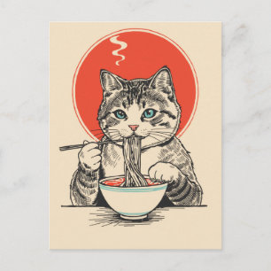 Trendy Cute Cat eating ramen Japanese Postcard