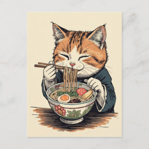 Trendy Cute Cat eating ramen Japanese Postcard