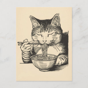 Trendy Cute Cat eating ramen Japanese Postcard