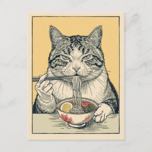 Trendy Cute Cat eating ramen Japanese Postcard