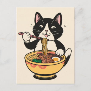 Trendy Cute Cat eating ramen Japanese Postcard