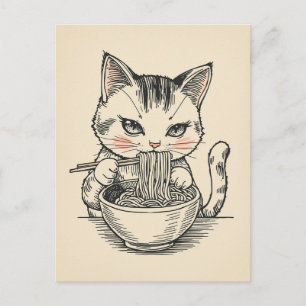 Trendy Cute Cat eating ramen Japanese Postcard