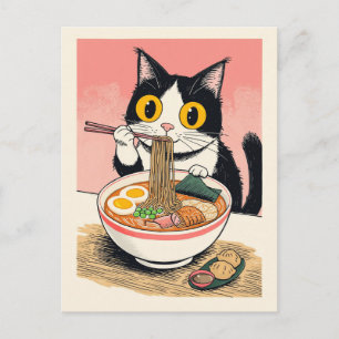 Trendy Cute Cat eating ramen Japanese Postcard