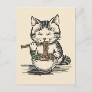 Trendy Cute Cat eating ramen Japanese Postcard