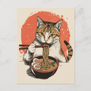 Trendy Cute Cat eating ramen Japanese Postcard