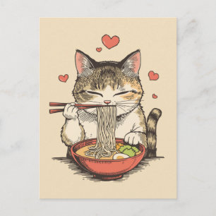 Trendy Cute Cat eating ramen Japanese Postcard