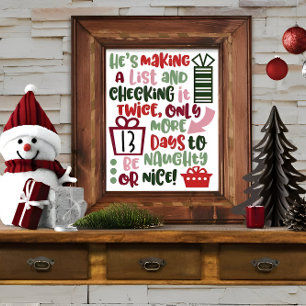 Trendy Cute Christmas Countdown Typography Quote Poster
