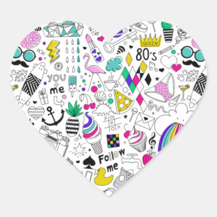 Trendy Cute Colourful Rainbow 80s Cartoon Pattern Heart Sticker