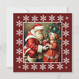 Trendy Cute Colourful Vintage Rustic Santa Claus Holiday Card