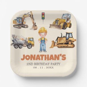 Trendy Cute construction vehicles Birthday Party   Paper Plate