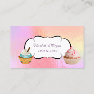 Trendy Cute Cupcake Bakery Colourful Holographic Business Card