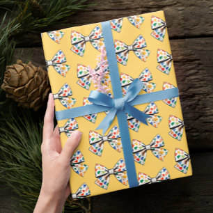 Trendy Cute Fun Colourful Bow Yellow Ribbon Patter Wrapping Paper