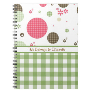 Trendy Cute Gingham Polka Dots With Name Notebook