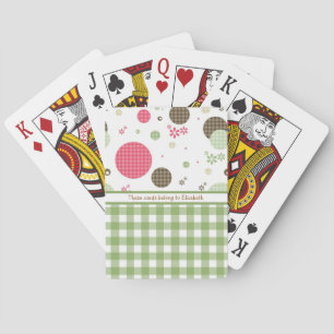 Trendy Cute Gingham Polka Dots With Name Playing Cards