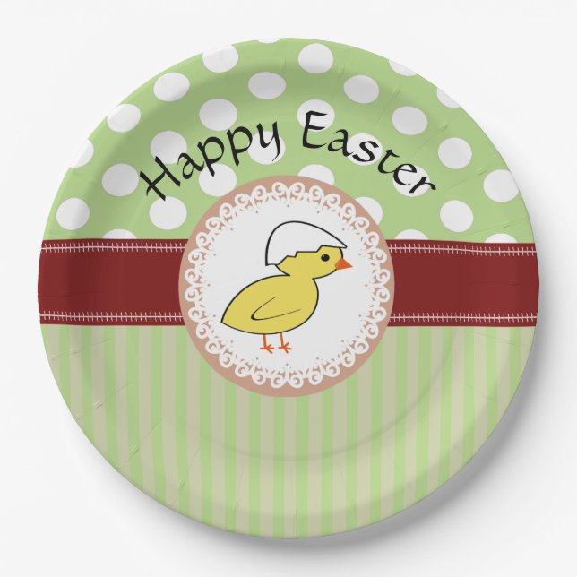 Trendy cute girly baby chicken Easter Paper Plate (Front)