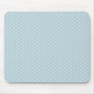 Trendy Cute Girly Blue White Polka Dots Pattern Mouse Mat