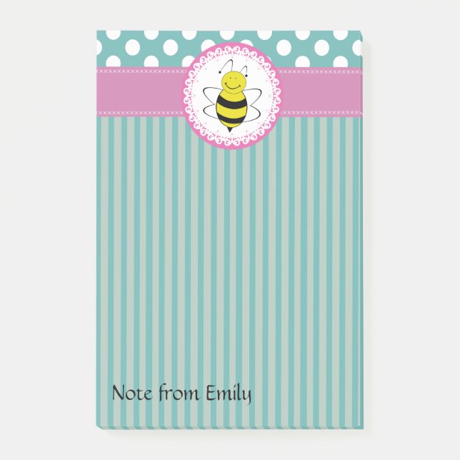 Trendy cute girly cartoon funny bee post-it notes (Front)