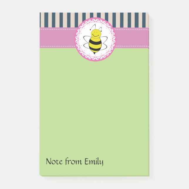 Trendy cute girly cartoon funny bee post-it notes (Front)