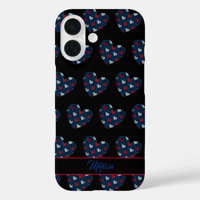 Trendy Cute Hearts Blue Red Customisable Name  Case-Mate iPhone Case (Back)