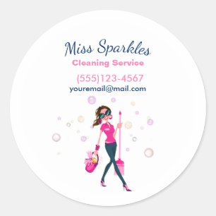 Trendy Cute Housecleaning Maid Classic Round Sticker