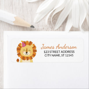 Trendy Cute Lion With Party Hat Return Address    